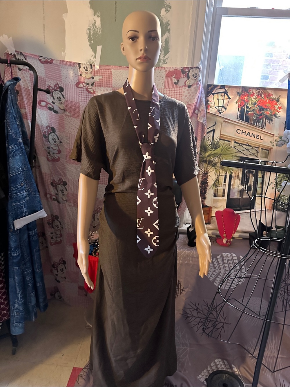 Women’s Brown Short-Sleeve Maxi Dress by